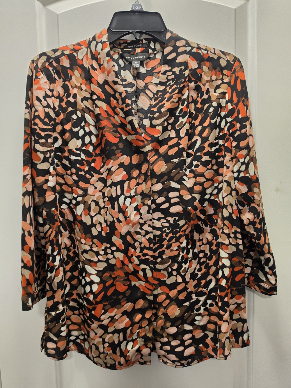 Investments Multicolor Abstract Dot-Print Blouse — Black, Orange, Tan